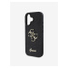 Guess PU Fixed Glitter 4G Metal Logo Zadní Kryt pro iPhone 16 Plus Black