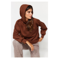 Trendyol Brown Hooded Pocket Scuba Knitted Wide Fit Oversized Sweatshirt