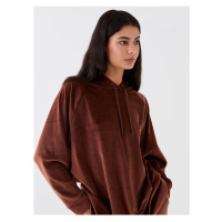 LC Waikiki Women's Hooded Plain Long Sleeve Velvet Pajamas Top