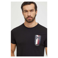 Bavlněné tričko Tommy Hilfiger černá barva, s potiskem, MW0MW33687