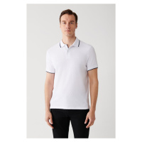 Avva Men's White 100% Cotton Jacquard Regular Fit 2 Button Polo Collar T-shirt