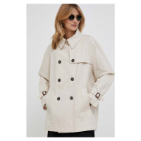 Kabát Tommy Hilfiger dámský, béžová barva, přechodný, dvouřadový