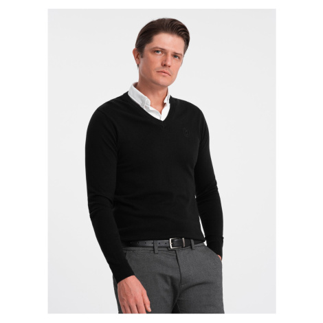 Černý pánský svetr s košilovým límcem Ombre Clothing