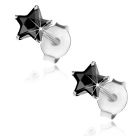 Puzetové náušnice - stříbro 925, černá zirkonová hvězdička, 5 mm