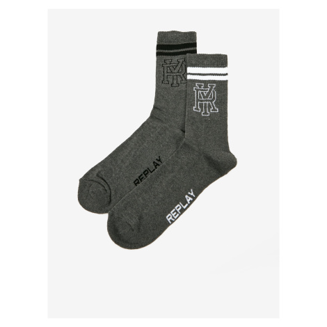 Sada dvou párů pánských ponožek v tmavě šedé barvě Replay