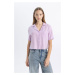 DEFACTO Cool Oversize Fit Pajama Collar Short Sleeve Shirt