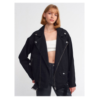 Dilvin 65341 Long Biker Jacket-Black