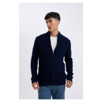 DEFACTO Men's Navy Blue Standard Fit Regular Cut Half Turtleneck Zippered Waffle Cardigan