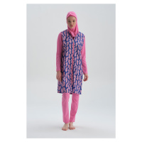 Dagi růžové vzorované hidžábové plavky s dlouhým rukávem