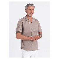 Ombre Men's short sleeve shirt with Cuban collar - dark beige