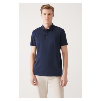 Avva Men's Navy Blue 100% Cotton Knitted Regular Fit 3 Snaps Polo Neck T-shirt