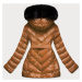 Lesklá zimní bunda v karamelové barvě s mechovitou kožešinou (W673)