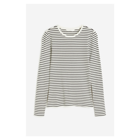 H & M - Žebrované bavlněné triko - bílá H&M