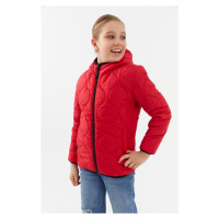 Dívčí kabát River Club s cibulovým vzorem, voděodolným a větruvzdorným vláknem, červená s kapucí