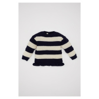 DEFACTO Baby Girl Navy Blue Striped Buttoned Crew Neck Sweater