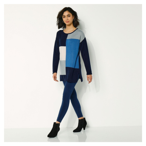Blancheporte Dlouhý pulovr s geometrickým vzorem nám. modrá/modrá