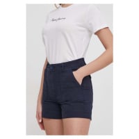 Kraťasy Pepe Jeans VALENTINA dámské, tmavomodrá barva, hladké, high waist, PL801096