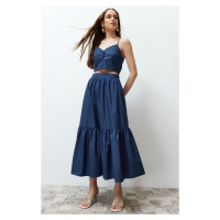 Trendyol Indigo Flared Cotton Maxi Length Woven Skirt