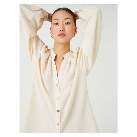 Koton Big Collar Shirt with Long Balloon Sleeves and Buttons