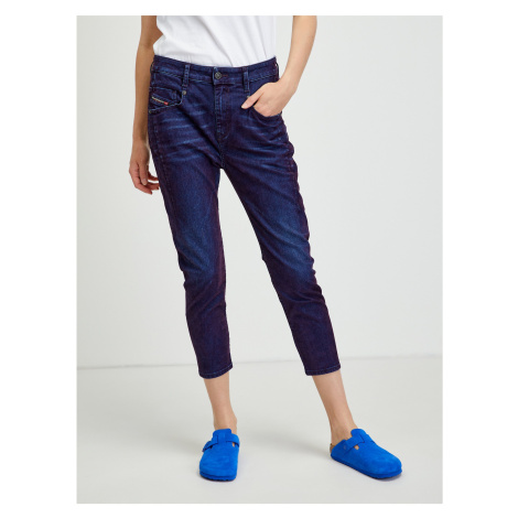 Tmavě modré dámské zkrácené slim fit džíny s povrchovou úpravou Diesel Fayza