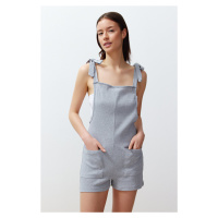 Trendyol Gray Melange Cotton Tie and Pocket Detail Waffle Knitted Jumpsuit