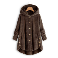 Dámský kožešinový kabátek s kapucí a knoflíky