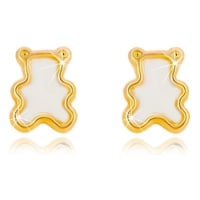 Puzetové náušnice ze žlutého 14K zlata s přírodní perletí - medvídek