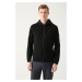Avva Men's Black Wool Blended Hooded Zippered Regular Fit Cardigan Coat