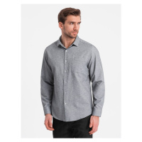 Ombre Clothing Ležérní šedá melírovaná košile s kapsou V3 SHCS-0148
