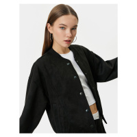 Koton Bomber Jacket Suede Look College Collar Snap Closure