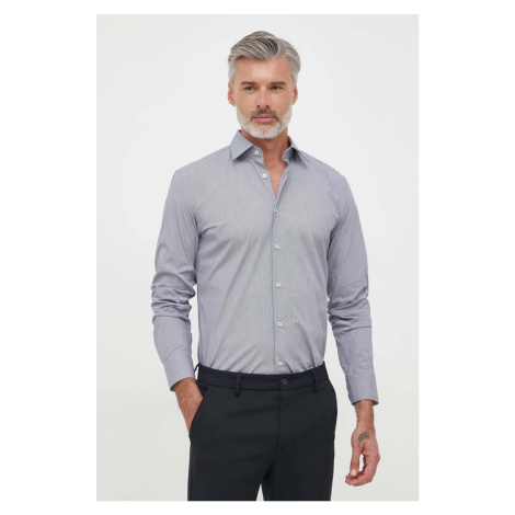 Košile BOSS pánská, šedá barva, slim, s klasickým límcem Hugo Boss