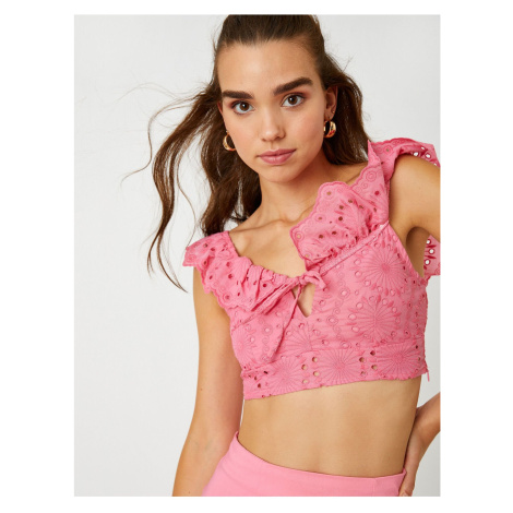 Koton Ruffle Embroidery Crop Blouse