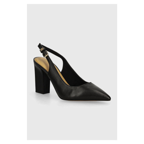 Kožené lodičky Tommy Hilfiger TH BLOCK HIGH HEEL PUMP černá barva, na podpatku, s odkrytou patou