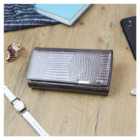 Elegantní velká dámská kožená peněženka Runo, šedá GREGORIO