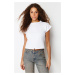 Trendyol White 100% Cotton with Stopper Regular/Regular Fit Moon Sleeve Crop Knitted T-Shirt