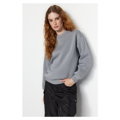 Trendyol Gray Thick Fleece Regular/Normal Fit Crew Neck Basic Knitted Sweatshirt