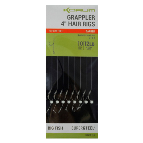 Korum návazec grappler 4” hair rigs barbed 10 cm - velikost háčku 10 průměr 0,28 mm nosnost 12 l