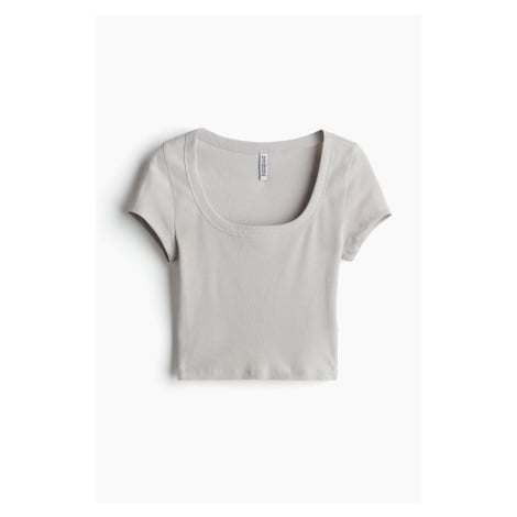 H & M - Cropped žebrované tričko - šedá H&M