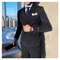Luxusní oblek 2v1 dvouřadé sako s broží + kalhoty