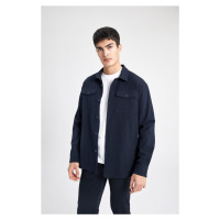 DEFACTO Regular Fit Polo Neck Seersucker Textured Shirt Jacket