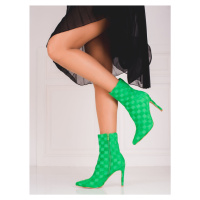 Luxusní kotníčkové boty dámské zelené na jehlovém podpatku