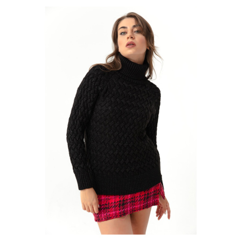 Lafaba Women's Black Turtleneck Knitted Detailed Knitwear Sweater