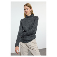 Trendyol Anthracite Soft Texture Knit Detailed Stand Collar Seamless Knitwear Sweater