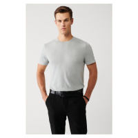 Avva Men's Gray Crew Neck Cotton Regular Fit Fine Knitwear T-shirt