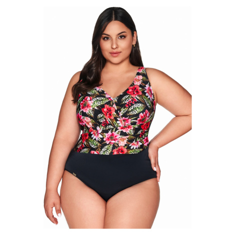 Jednodílné plavky Ava Lingerie SKJ 60 Floral - bez kostice Černo-barevná | dámské plavky Avalingerie