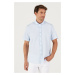 AC&Co / Altınyıldız Classics Men's Blue Slim Fit Slim Fit Shirt with Buttons and See-through Pat