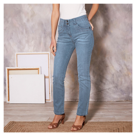 Blancheporte Rovné džíny v opraném vzhledu sepraná modrá