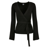 Ladies Rib Knit Wrapped Cardigan - black