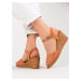 Zajímavé sandály Brązowy dámské na klínku