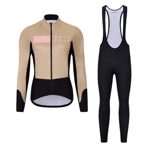 HOLOKOLO Cyklistická zimní bunda a kalhoty - ELEMENT LADY - béžová/černá/hnědá